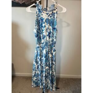 Blue Allegra K Summer Halter Neck Sleeveles Floral Print Midi Sundress sz XS